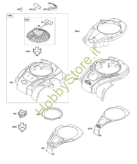 C - Alloggiamento ventola, dispositivo di avviamento a riavvolgimento B&S - 09 €¦ 09P702-0201-H1 brand Stihl